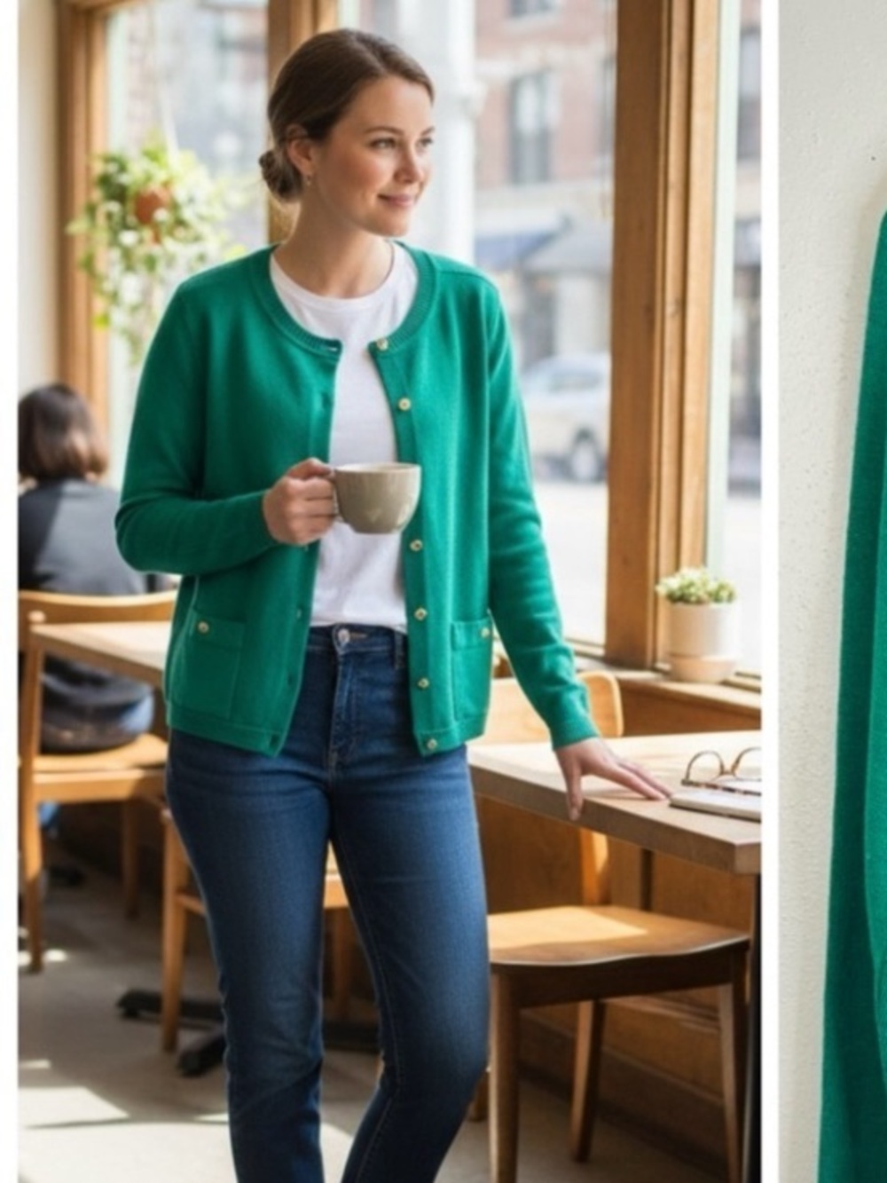 Talbots green merino wool cardigan with gold-tone buttons and front  pockets